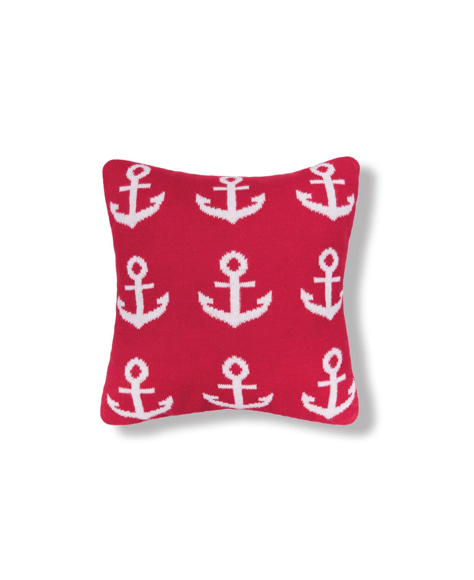 Red and White Anchor Knitted Mini Accent Pillow 10" x 10"