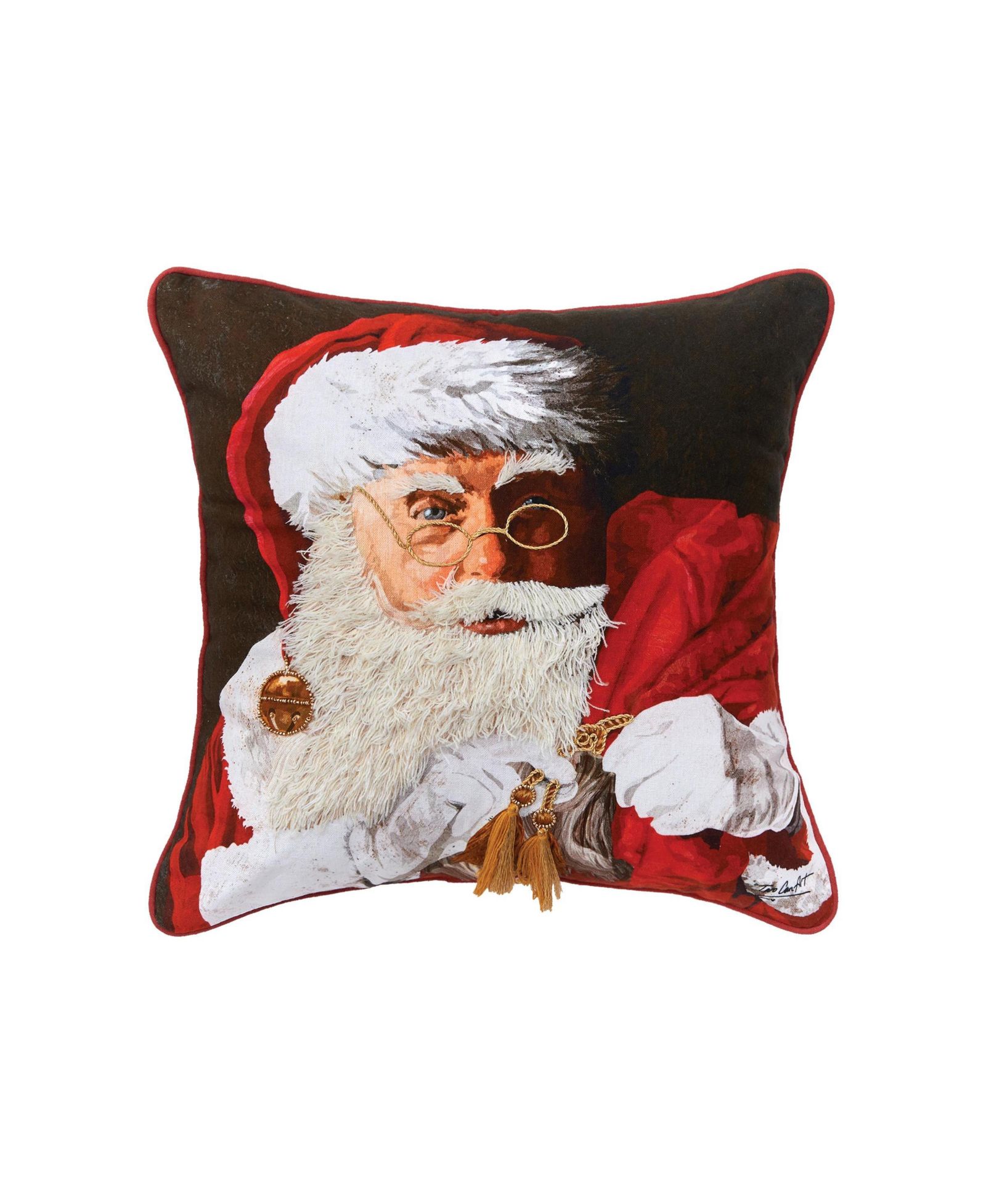 Santa Claus With Toys Printed and Embroidered Christmas Throw Pillow, 18" x 18"
