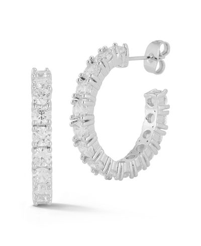 Rachel Zoe Rhodium Plated Crystal Round Hoop Earrings