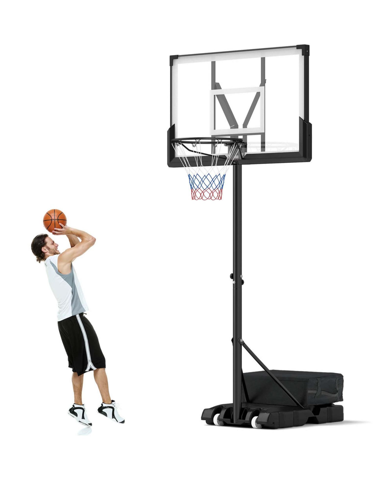 Basketball Hoop Outdoor System with 45 Inch Shatterproof PC Backboard