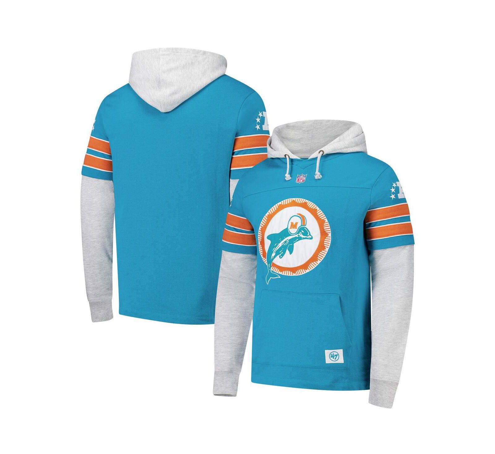 Мужское худи '47 Aqua Miami Dolphins Throwback Double Header Blitz Cornerback Pullover