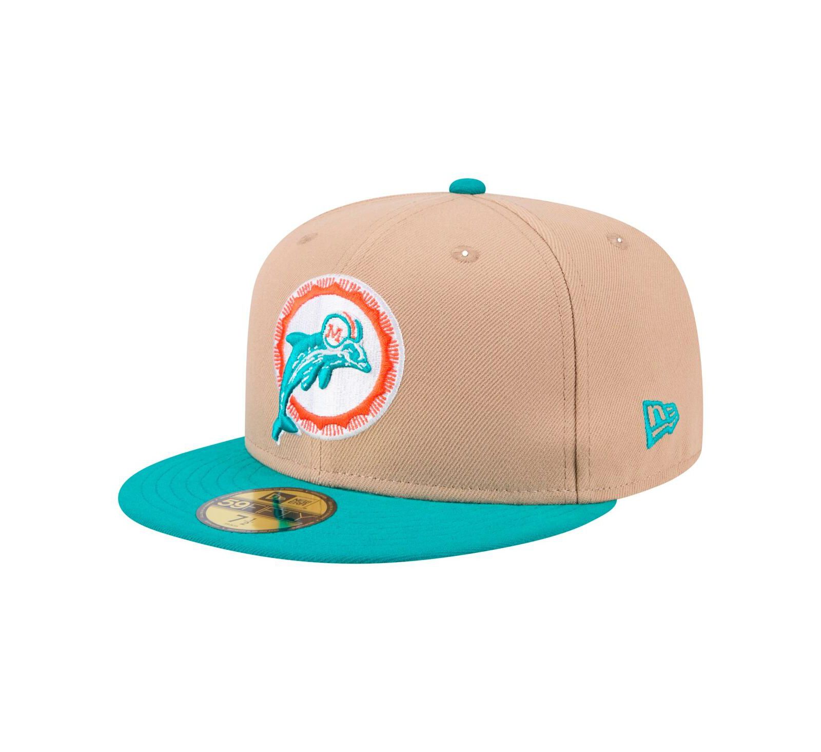 Мужская кепка New Era Miami Dolphins Throwback Logo 59FIFTY, Tan/Aqua