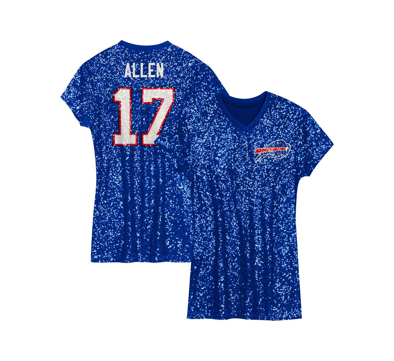 Детское платье Outerstuff Big Girls Josh Allen Royal Buffalo Bills Sequin Player Name & Number V-Neck