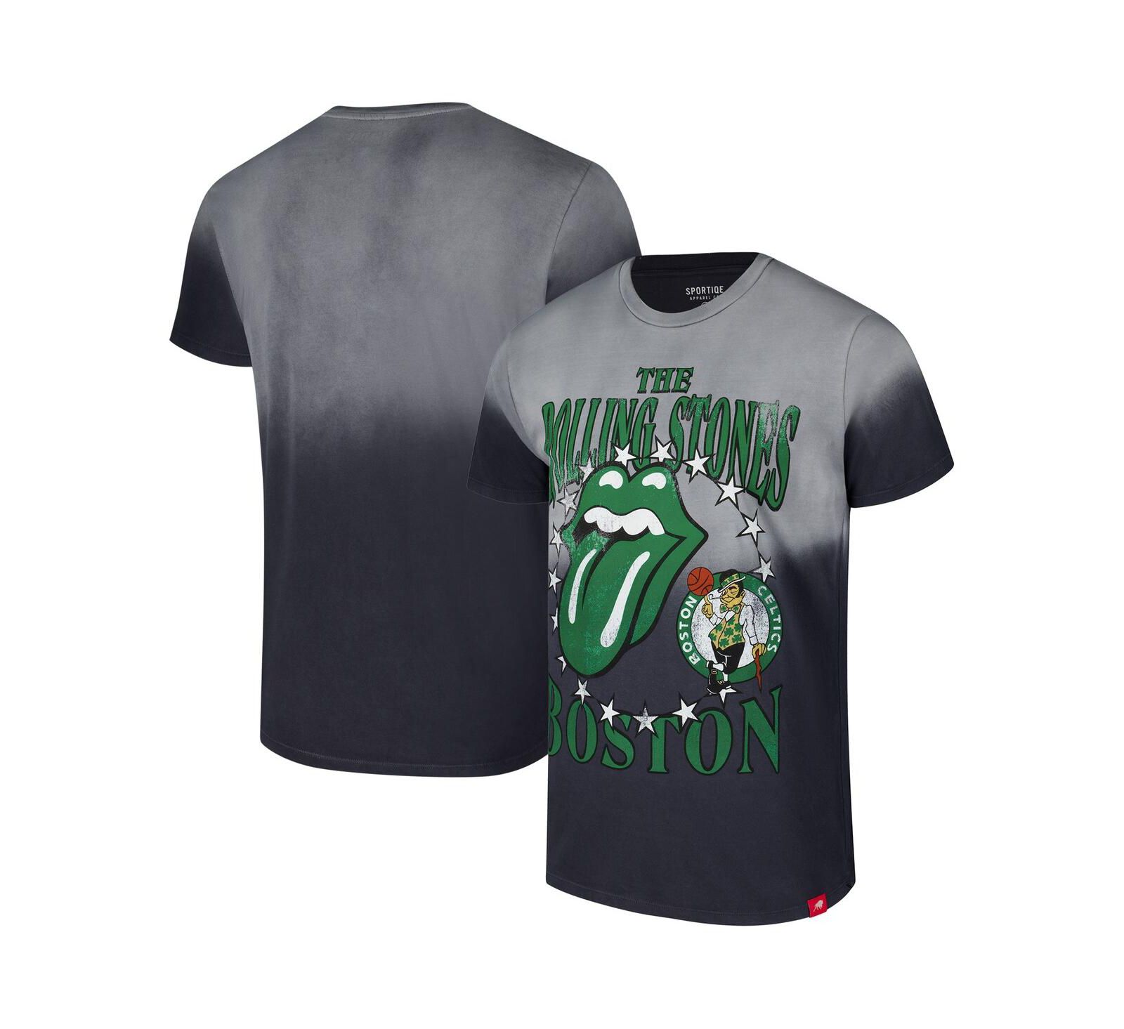 Sportiqe Men's and Women's Gray Rolling Stones x Boston Celtics Bingham Collab T-Shirt