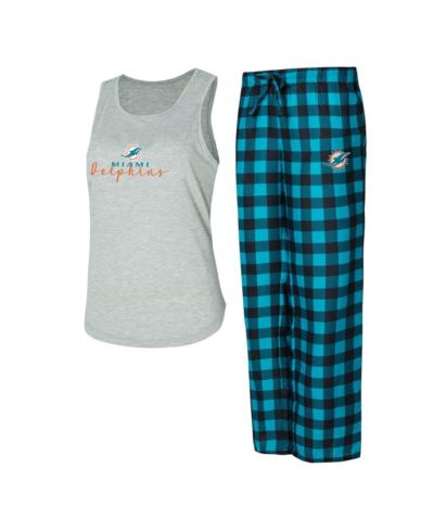 Concepts Sport Женский комплект для сна Miami Dolphins Petition Tank Top и Pants Gray/Aqua