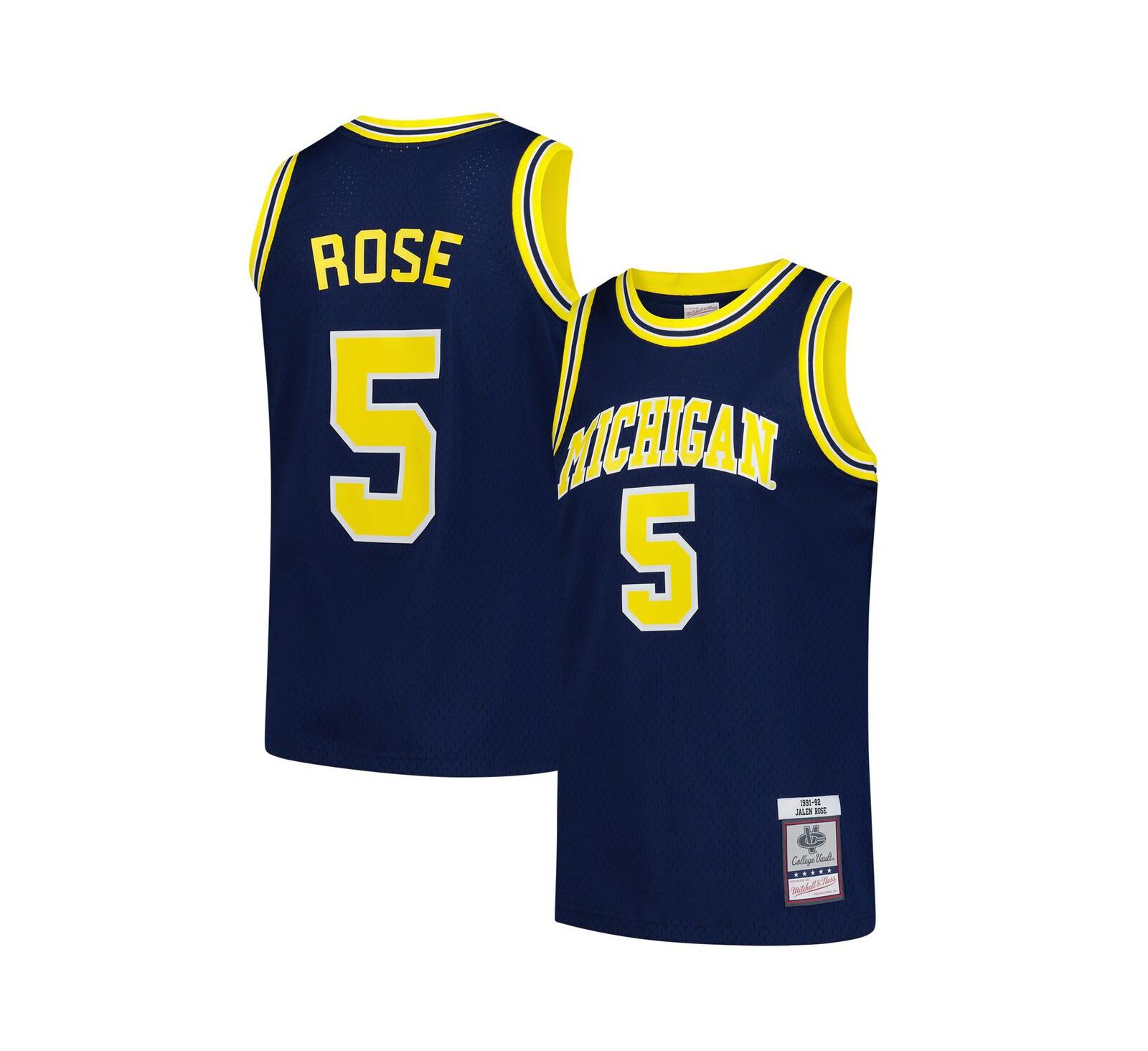 Мужская джерси Mitchell & Ness Jalen Rose Navy Michigan Wolverines 1991/92 Swingman