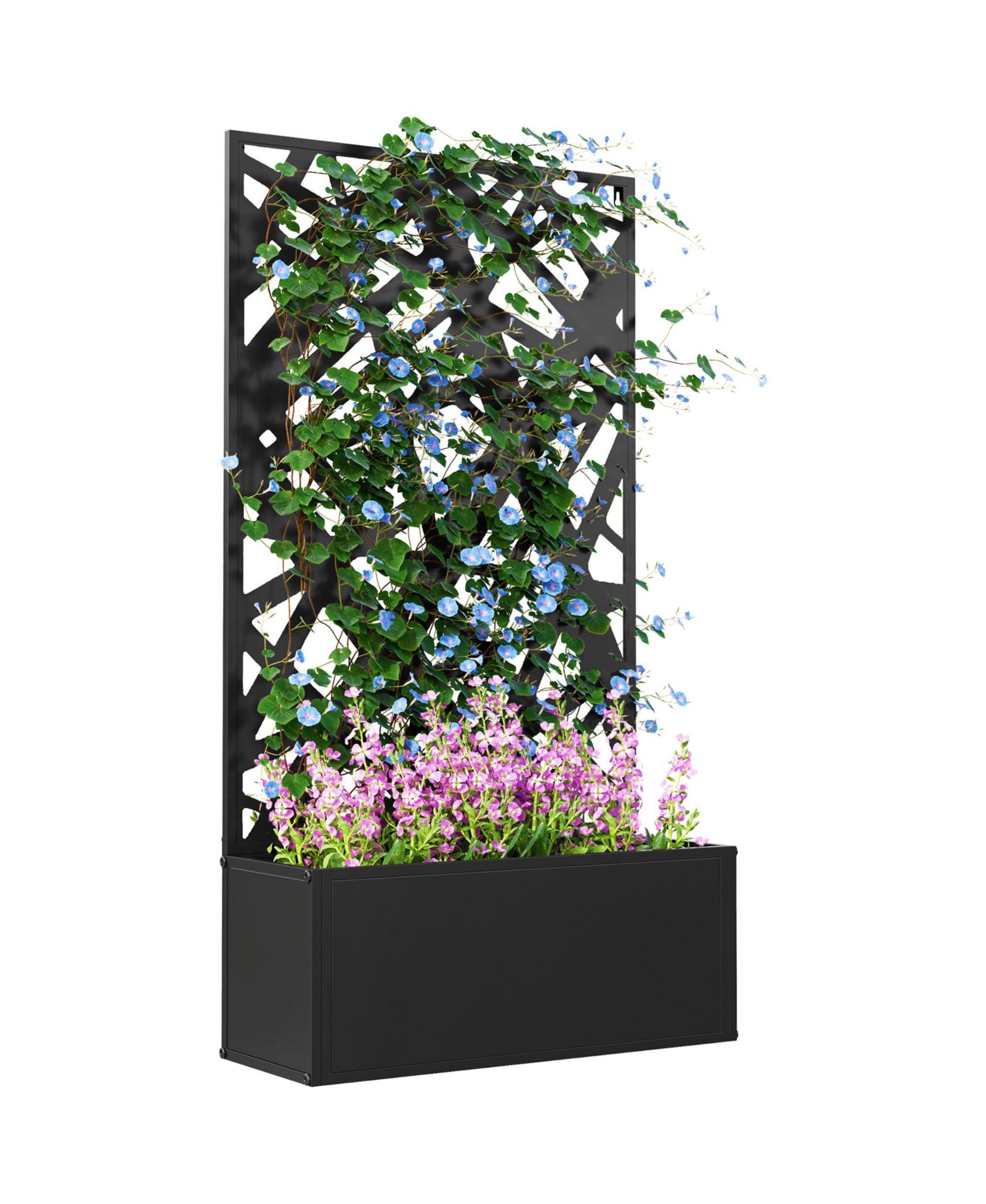 Outsunny Metal Raised Garden Bed with Privacy Screen Outdoor Planter Box 24"L x 9.1"W x 44.5"H