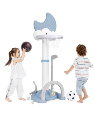 4-in-1 Toddlers Basketball Hoop with Soccer Golf and Ring Toss Game
