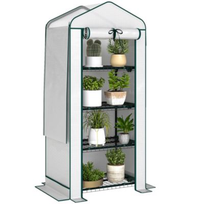 Outsunny 4-Tier Mini Greenhouse with Screen Roof and Reinforced PE Cover