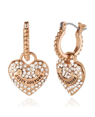 Juicy Couture -Tone Heart Charm Hoop Earrings with Crystal Accents