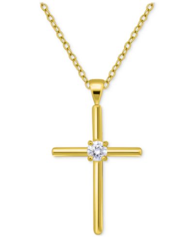 Giani Bernini Cubic Zirconia Cross Pendant Necklace (3/8 ct. t.w.) in Sterling Silver, 16" + 2" extender