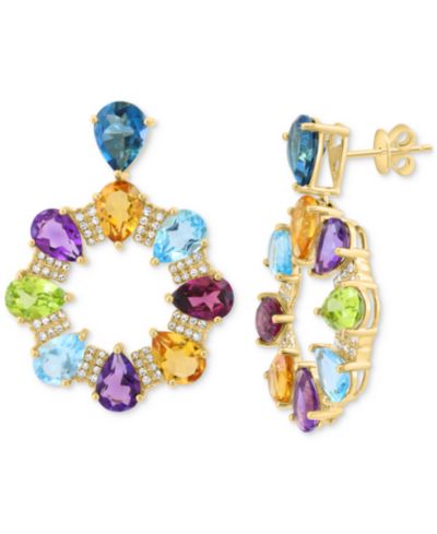 EFFY® Multi-Gemstone (13 ct. t.w.) & Diamond (3/8 ct. t.w.) Pear and Pavé Door Knocker Drop Earrings