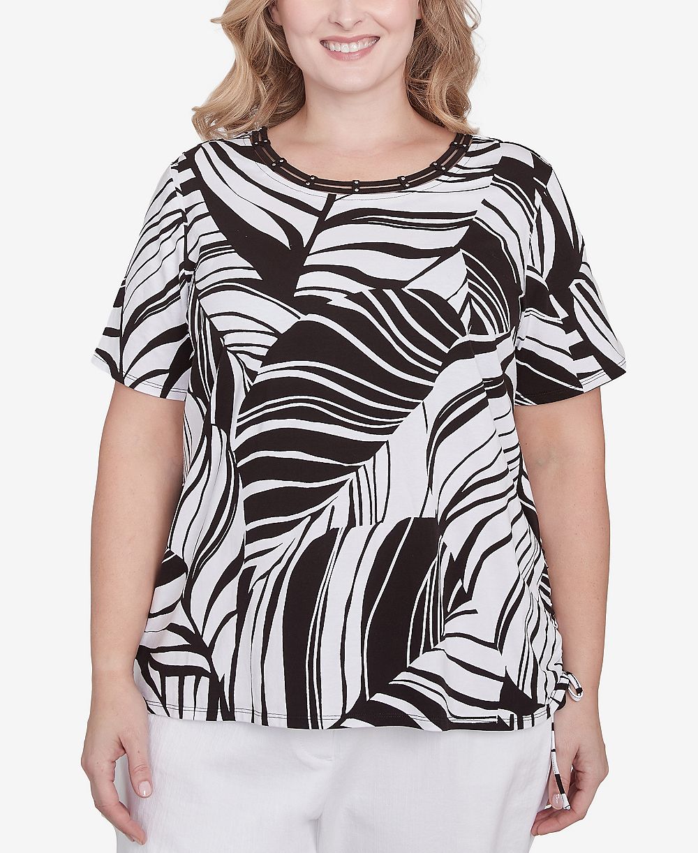 Alfred Dunner Plus Size Топ с завязками по бокам Twisted Leaves