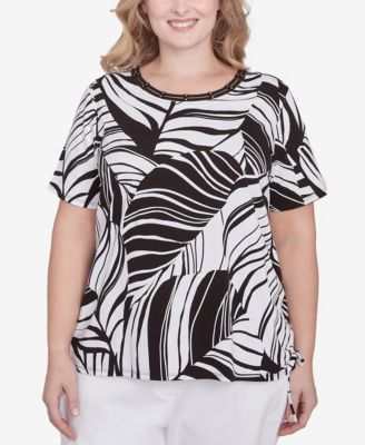 Alfred Dunner Plus Size Топ с завязками по бокам Twisted Leaves