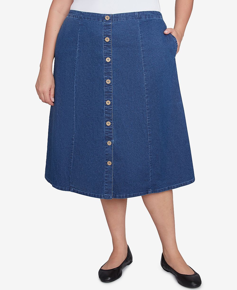 Длинная джинсовая юбка Alfred Dunner Plus Size Paneled Full Length Denim Skirt