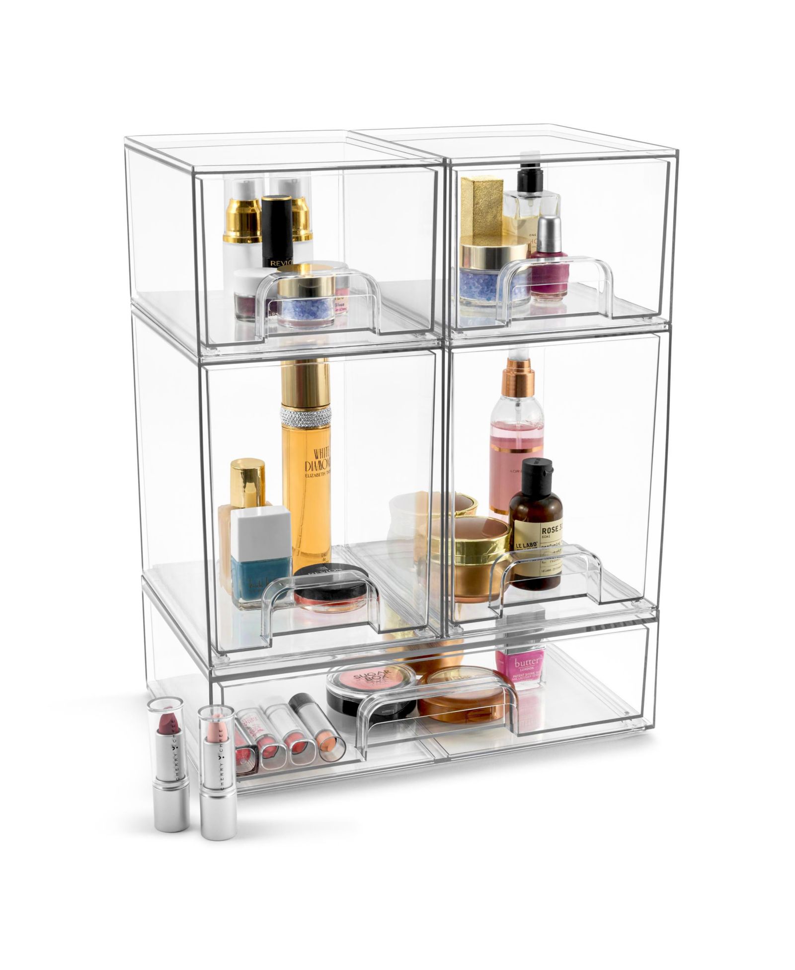Sorbus 5 Piece Clear Acrylic Drawer Organizers - Makeup Case Pull-Out Drawers (7.6   and 4.4   Tall and 12.1   Wide)