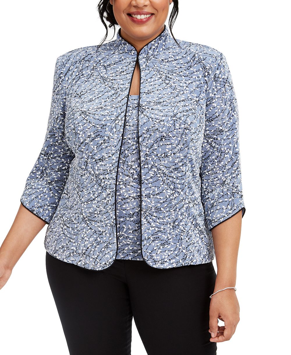 Alex Evenings Plus Size Printed Mandarin Jacket & Top Set