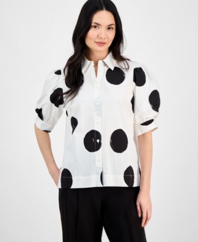 Женская рубашка T Tahari Women's Short-Blouson-Sleeve Button-Front