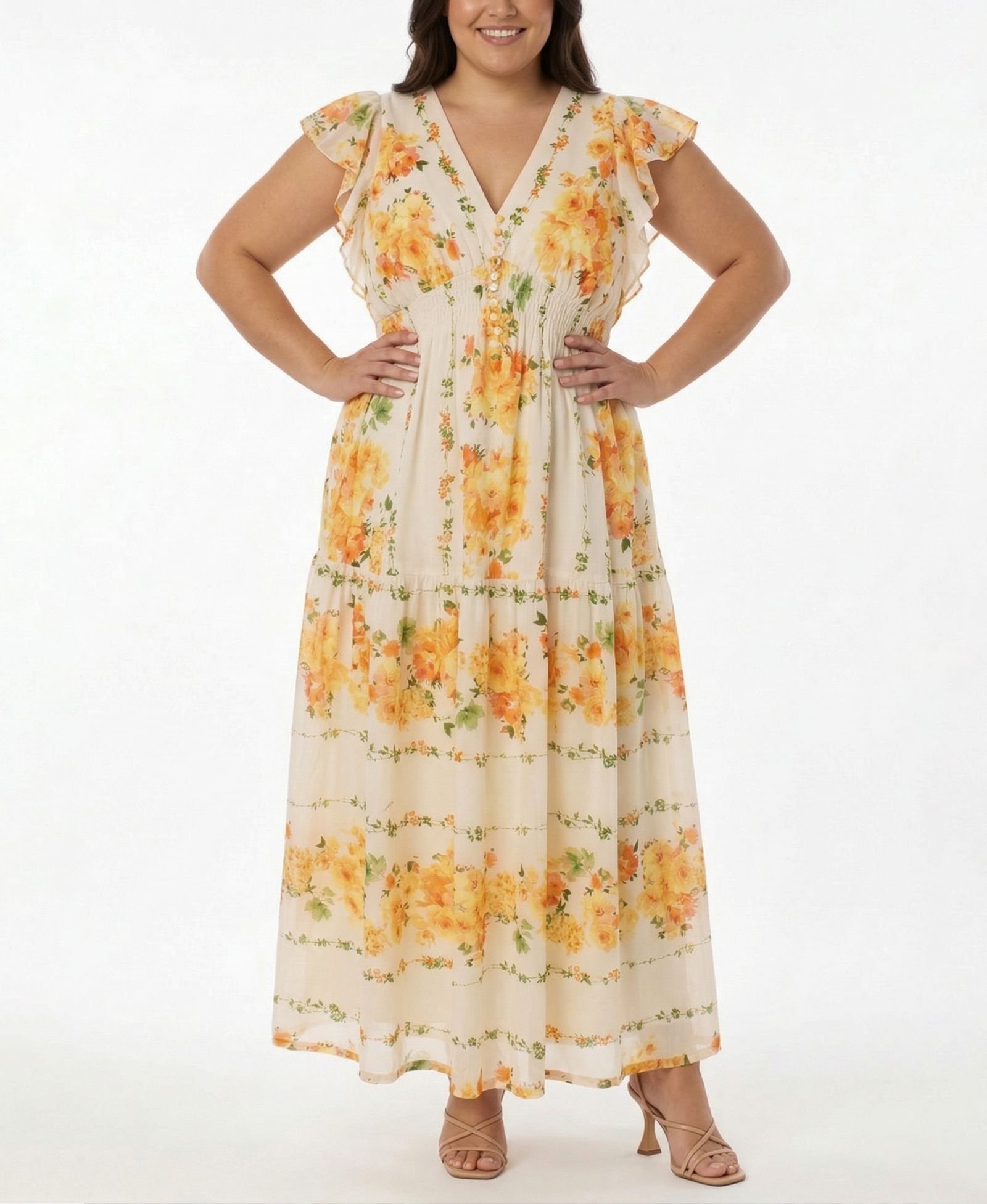 Женское платье Taylor Plus Size Floral-Print Flutter-Sleeve Maxi