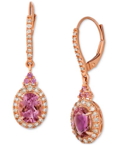 Le Vian Passion Fruit Tourmaline, Bubble Gum Pink Sapphire & Nude Diamond серьги-подвески в 14k Rose Gold
