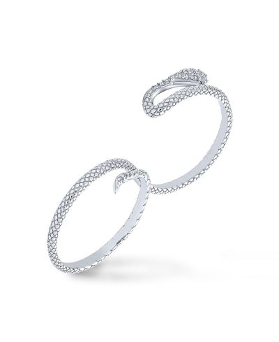Bling Jewelry Trendy Statement Two Finger Serpent Snake Ring Texture .925 Sterling Silver