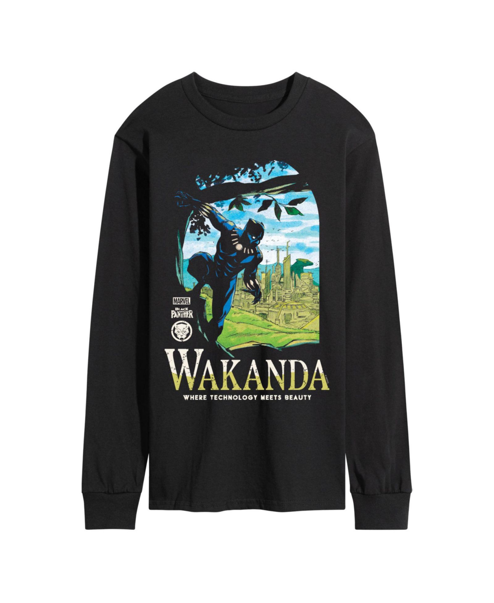 AIRWAVES Men's Black Panther Wakanda Long Sleeve T-Shirt