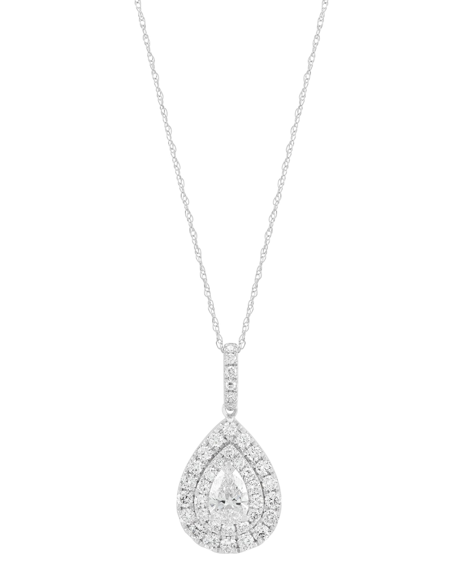 Lab Grown Diamond Pear & Round Double Halo 18" подвеска в 14k White Gold (1-1/4 ct. t.w.)