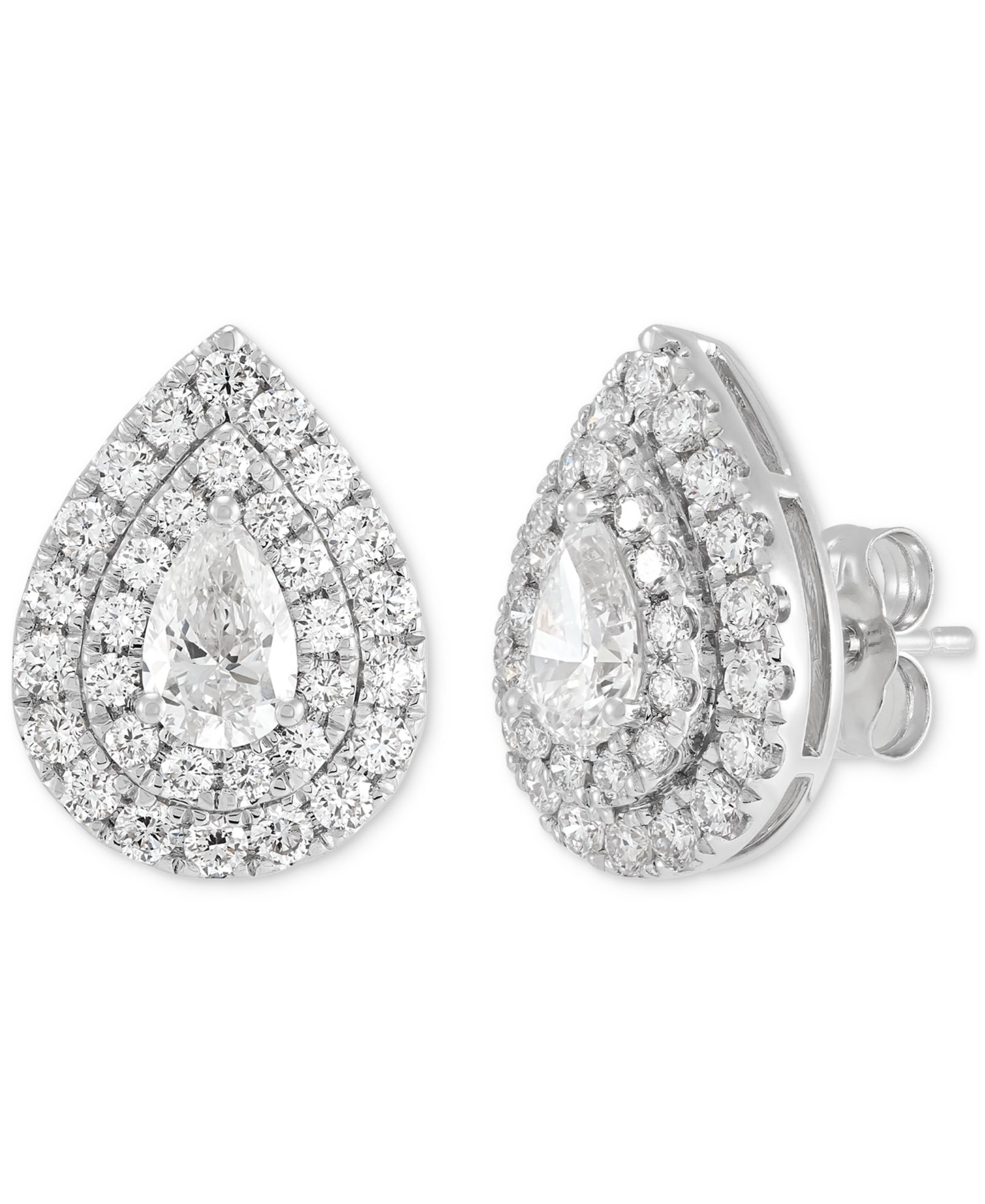 Lab Grown Diamond Pear & Round Double Halo Earrings (1-1/2 ct. t.w.) in 14k White Gold