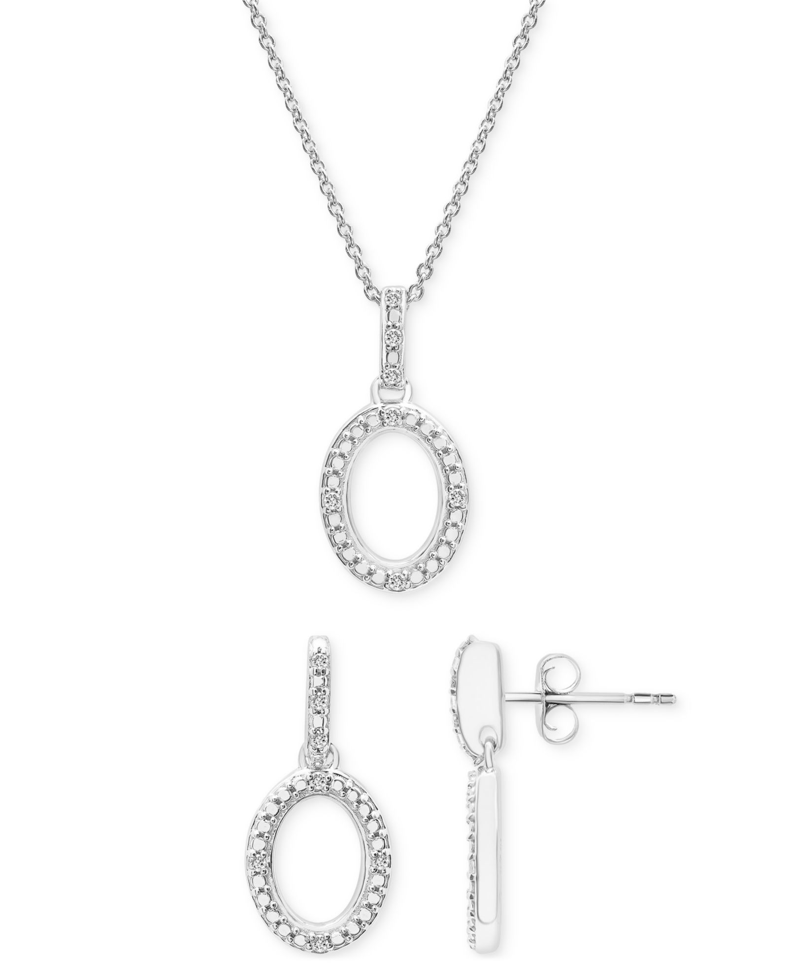 Набор из 2 шт: ожерелье Diamond Oval Pendant и подходящие серьги Drop в Sterling Silver