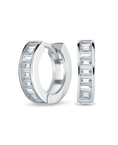 Серьги-кольца Bling Jewelry Pink Blue Clear Cubic Zirconia Baguette Cut CZ Huggie Mini Hoop Sterling Silver