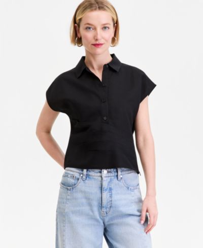 I.N.C. International Concepts Женская блузка с коротким рукавом из смесового льна, Wrap Blouse