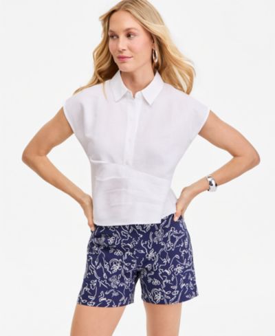 I.N.C. International Concepts Женская блузка с коротким рукавом из смесового льна, Wrap Blouse