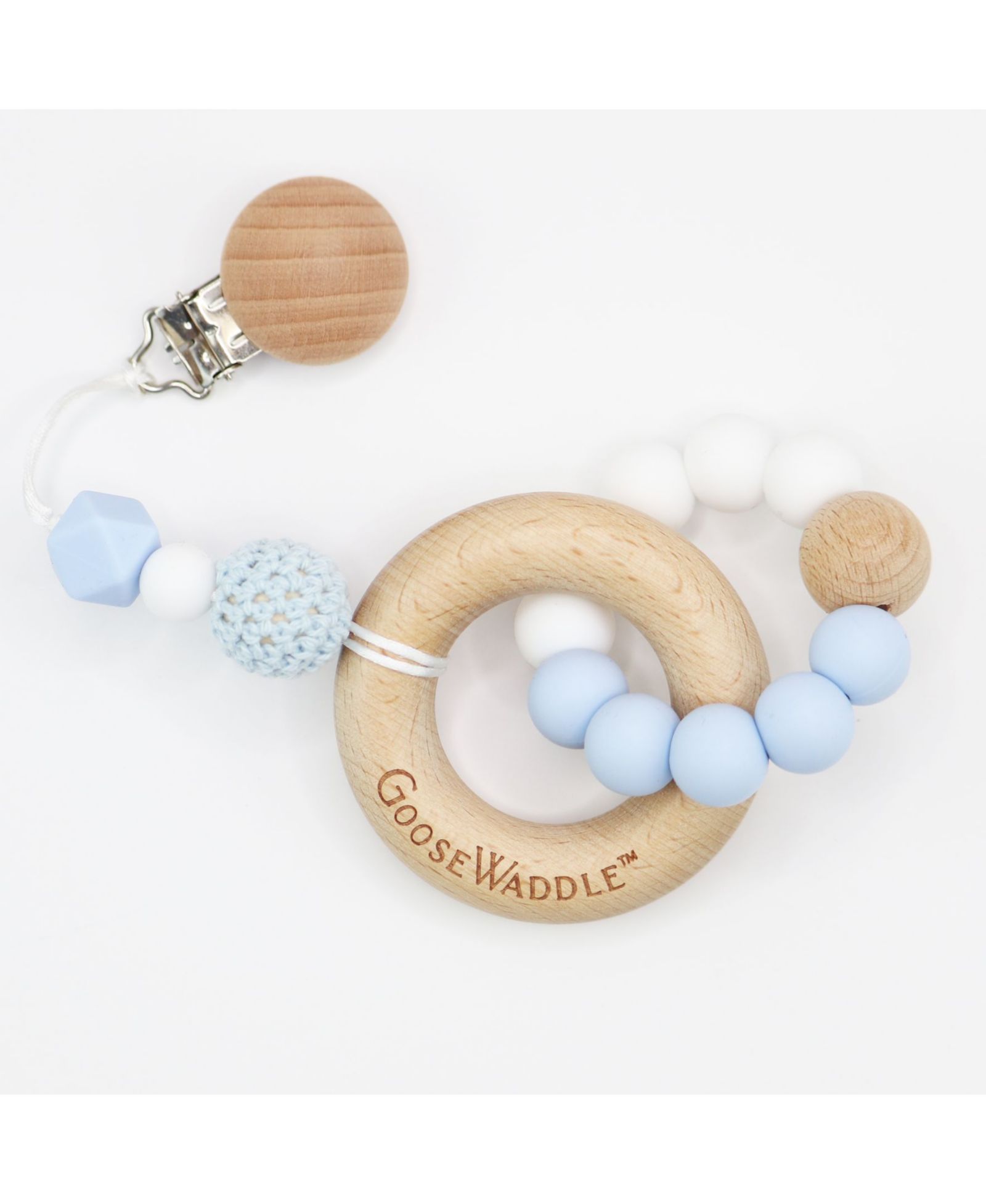 GooseWaddle Attachable Wooden & Silicone Teether - Blue