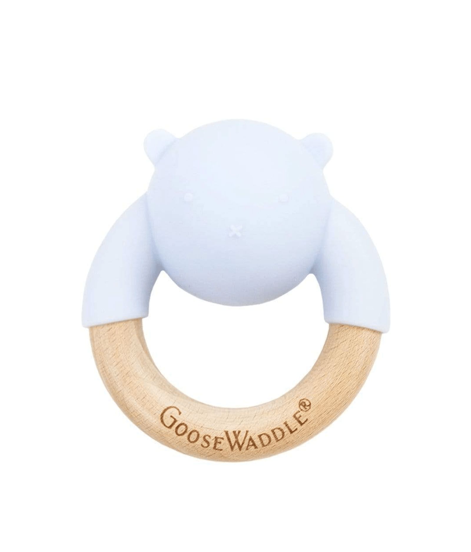 GooseWaddle Wooden & Silicone Rattle Teether Blue Bear