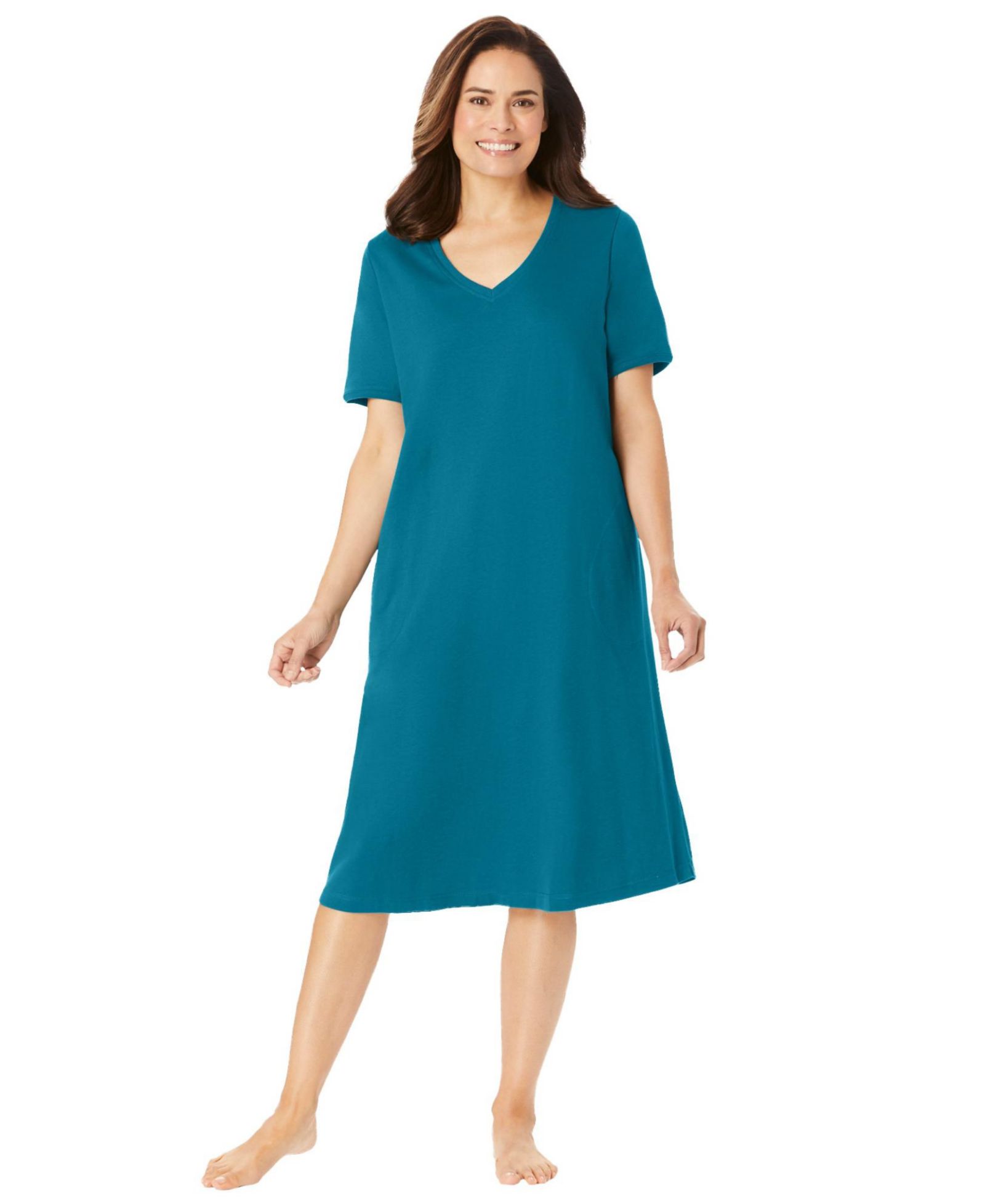 Dreams & Co. Plus Size Dreams and Co. V-Neck Short Sleeve Short T-Shirt Lounger