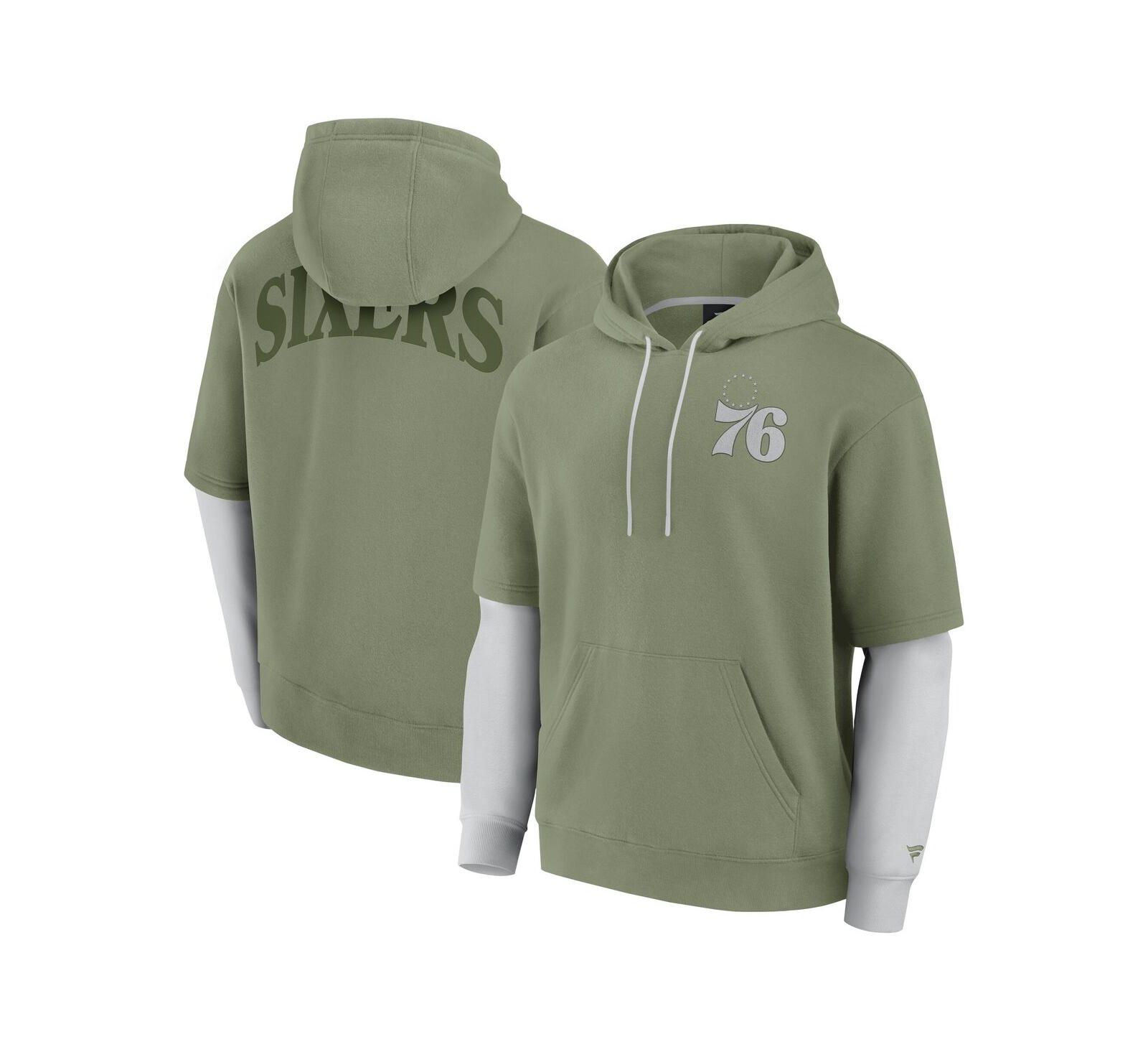 Мужское худи Fanatics Philadelphia 76ers Elements Sleek Pullover, оливковый