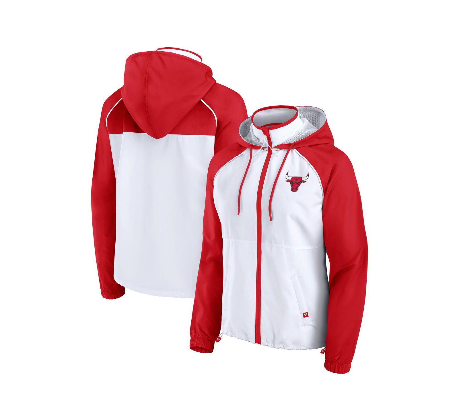 Fanatics Women's White/Red Chicago Bulls Anorak Raglan Full-Zip Hoodie Jacket