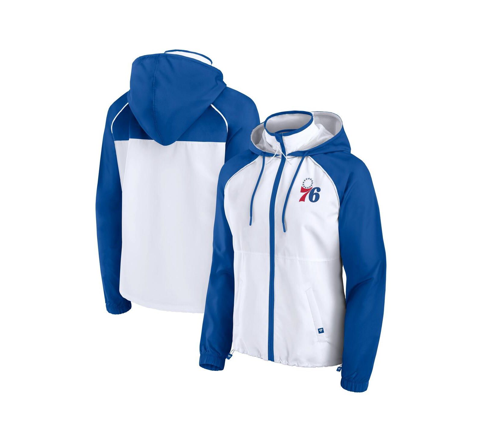 Женская белая/синяя куртка-анорак Fanatics Philadelphia 76ers Raglan Full-Zip Hoodie
