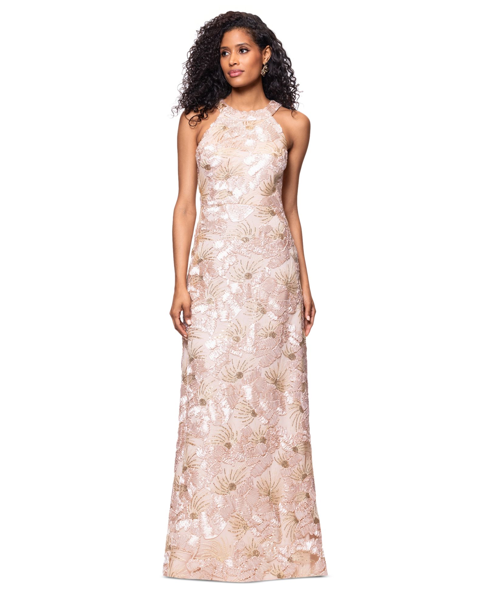 Женское вечернее платье Betsy & Adam Women's Sequined Soutache Halter Gown