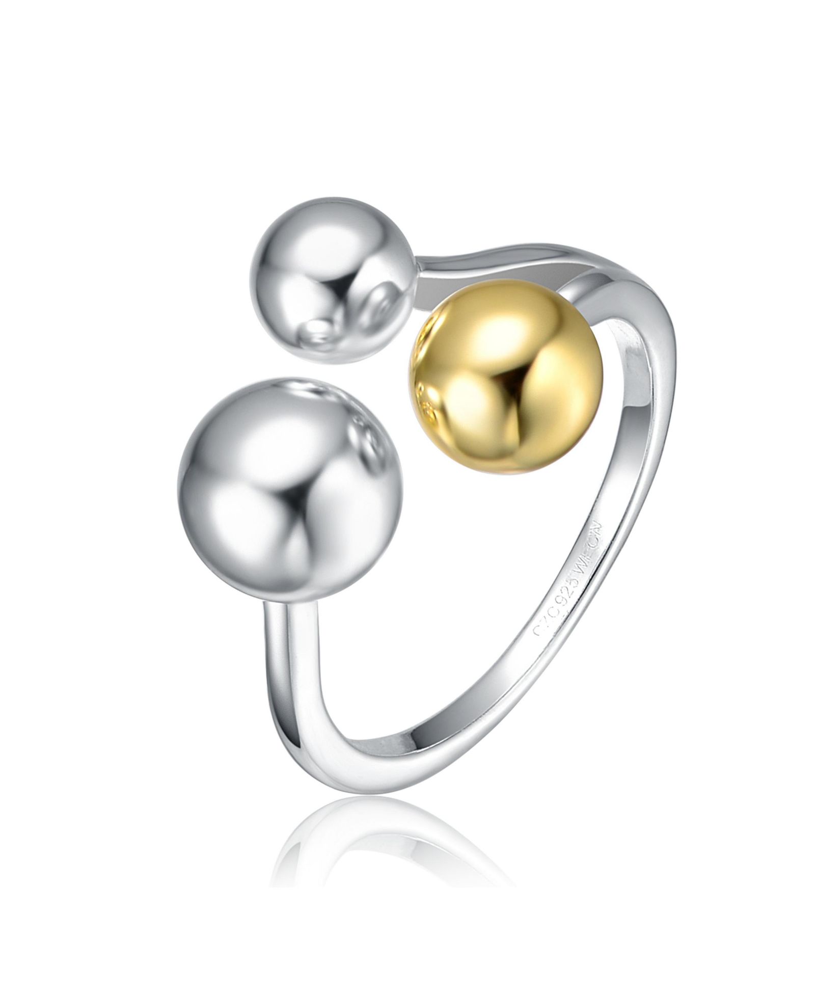 Genevive Sterling Two-Tone Plated & Plated Modern Three-Ball Ring
