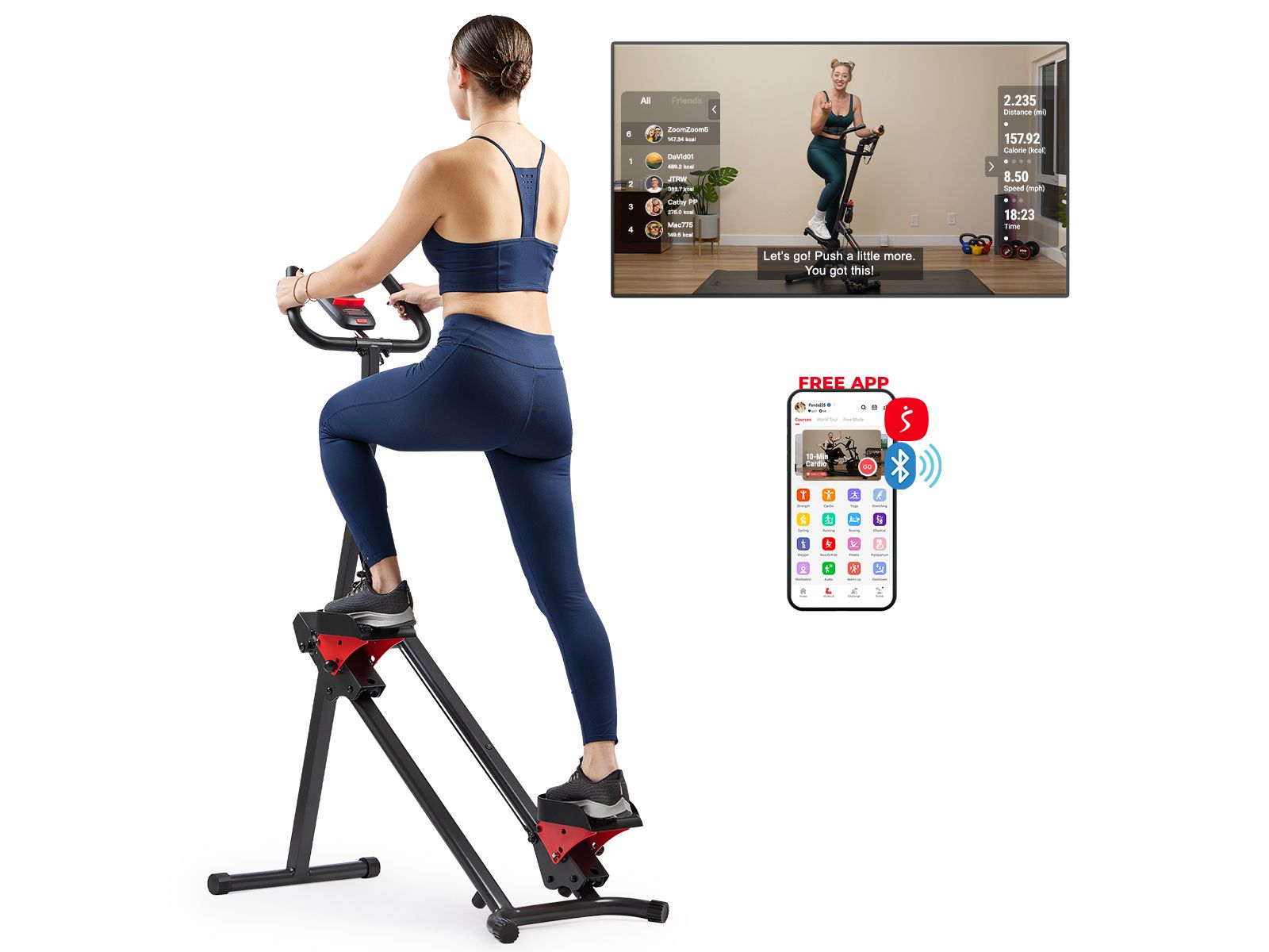 Sunny Health & Fitness Smart Foldable Cardio Stair Climber with SunnyFit App Trainer Led Workouts and Performance Tracking - Dark Grey