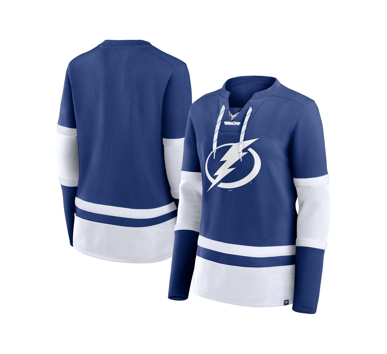 Женская футболка Fanatics Blue Tampa Bay Lightning Prime Time Lace-Up с длинным рукавом