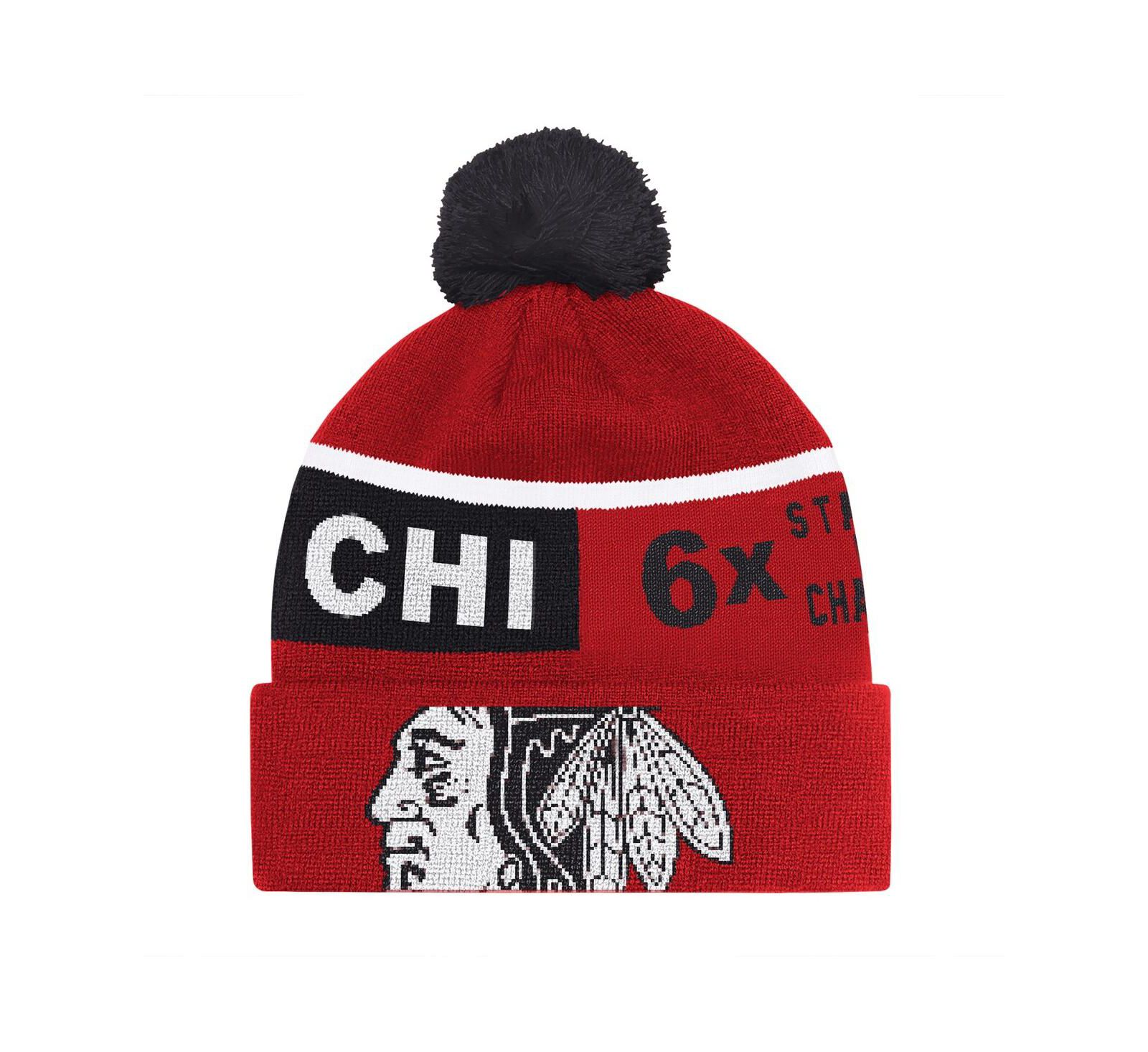 Мужская вязаная шапка Starter Chicago Blackhawks с помпоном