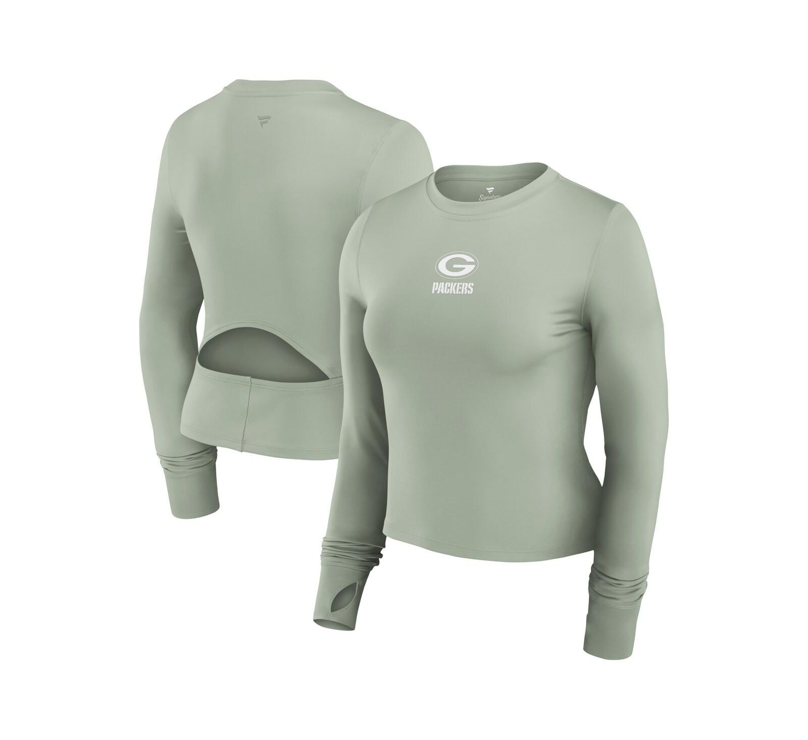 Спортивный топ Fanatics Women's Green Green Bay Packers Studio Fitted Long Sleeve Gym