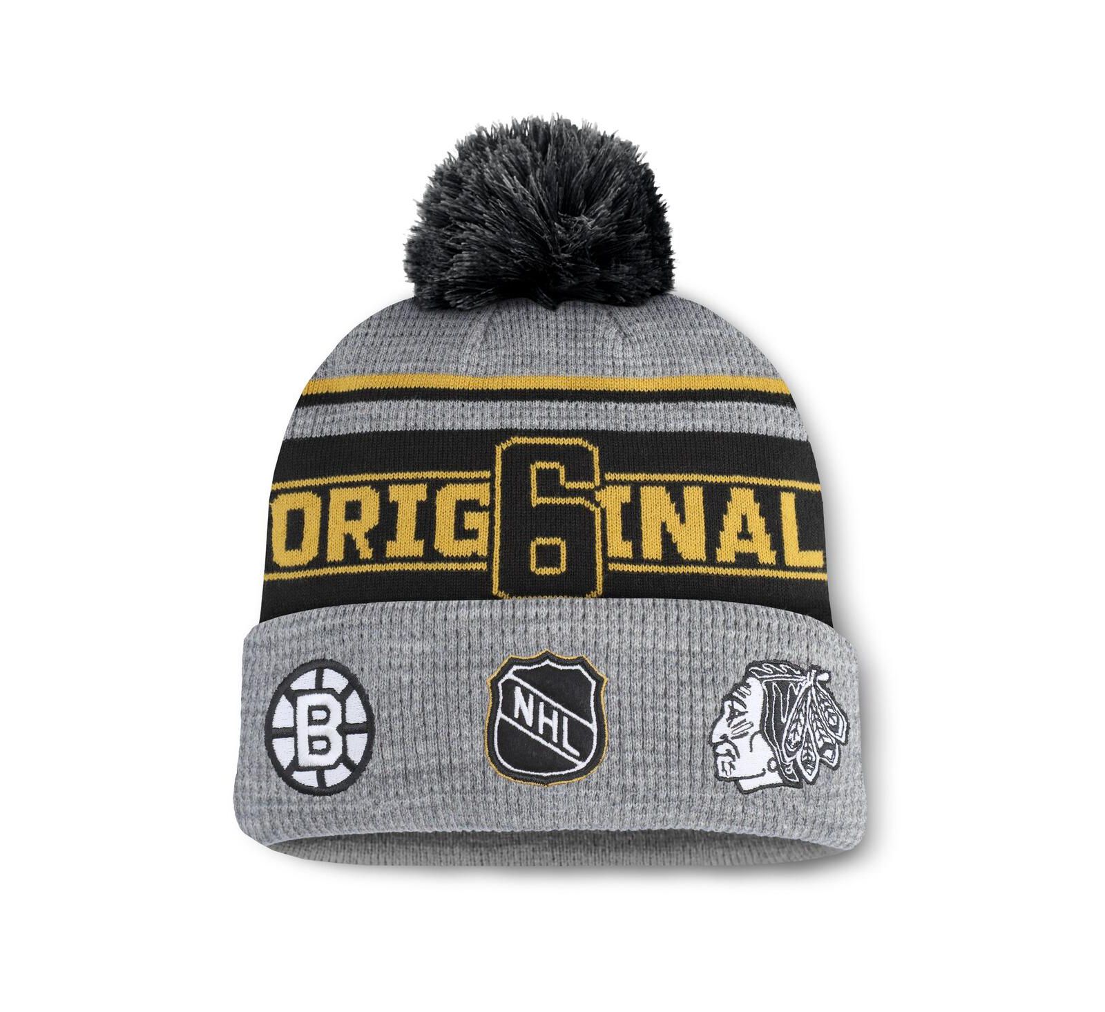 Fanatics Men's Gray/Black Original 6 Lumberjack Cuffed Knit Hat with Pom