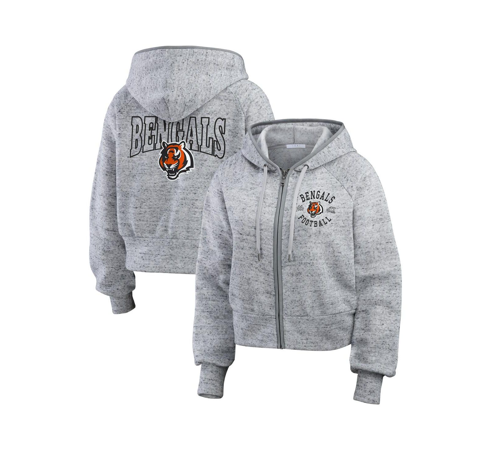Женское укороченное худи WEAR by Erin Andrews Heather Gray Cincinnati Bengals Fleece Full-Zip