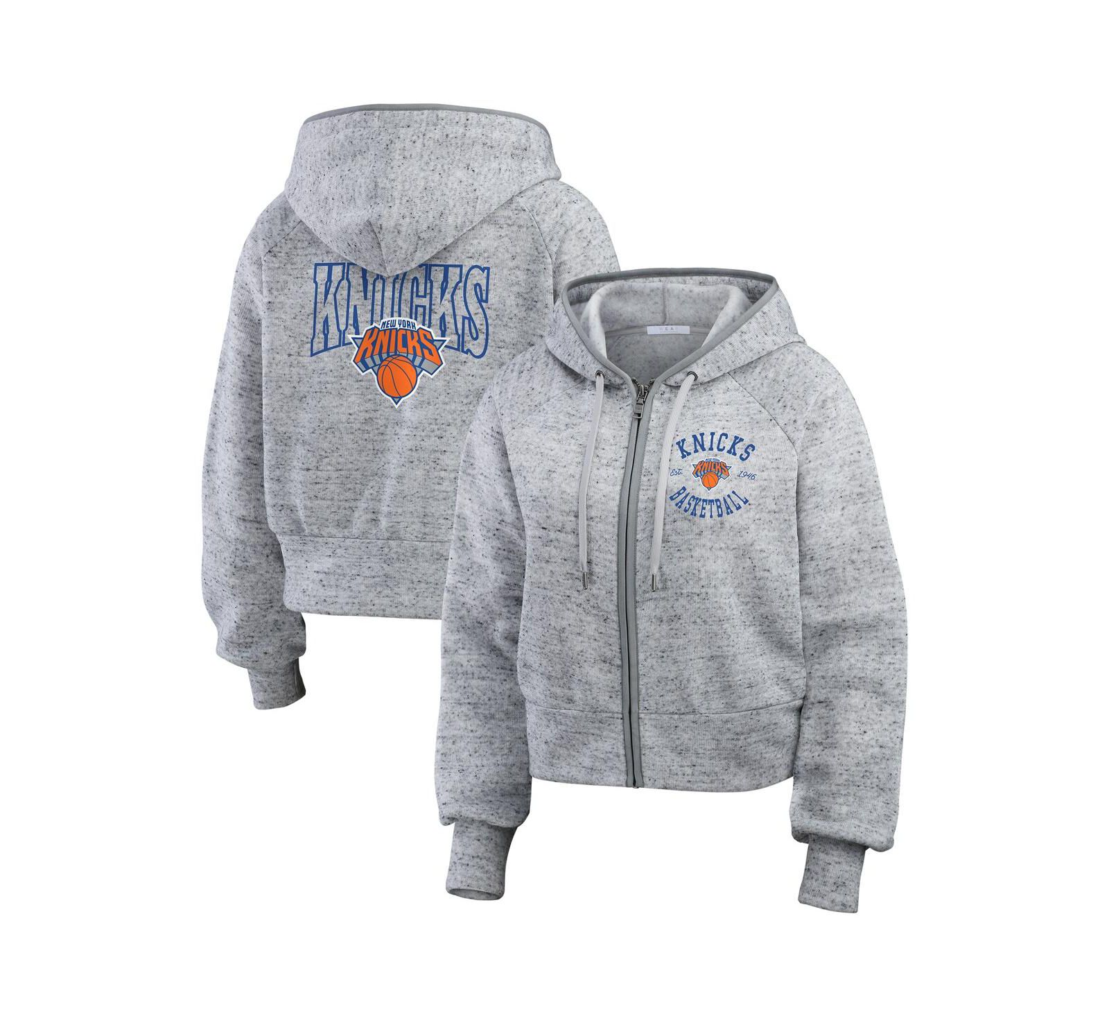 Женское худи WEAR by Erin Andrews Heather Gray New York Knicks Speckled Radiator Full-Zip