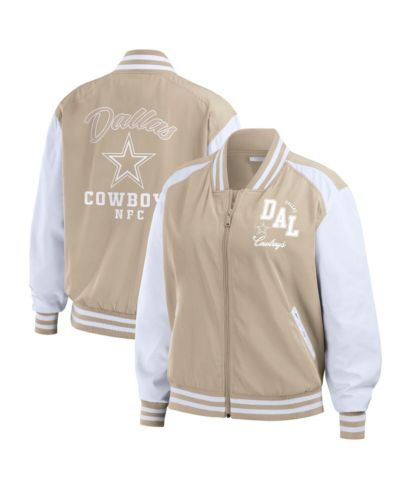 WEAR by Erin Andrews Women's Tan Dallas Cowboys Tonal Full-Zip Bomber Jacket Tonal Full-Zip Bomber Jacket