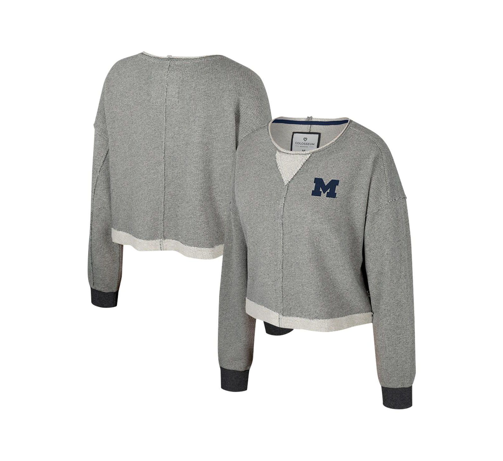 Colosseum Women's Charcoal Michigan Wolverines Magnum Scoop Neck Cropped Pullover Sweatshirt