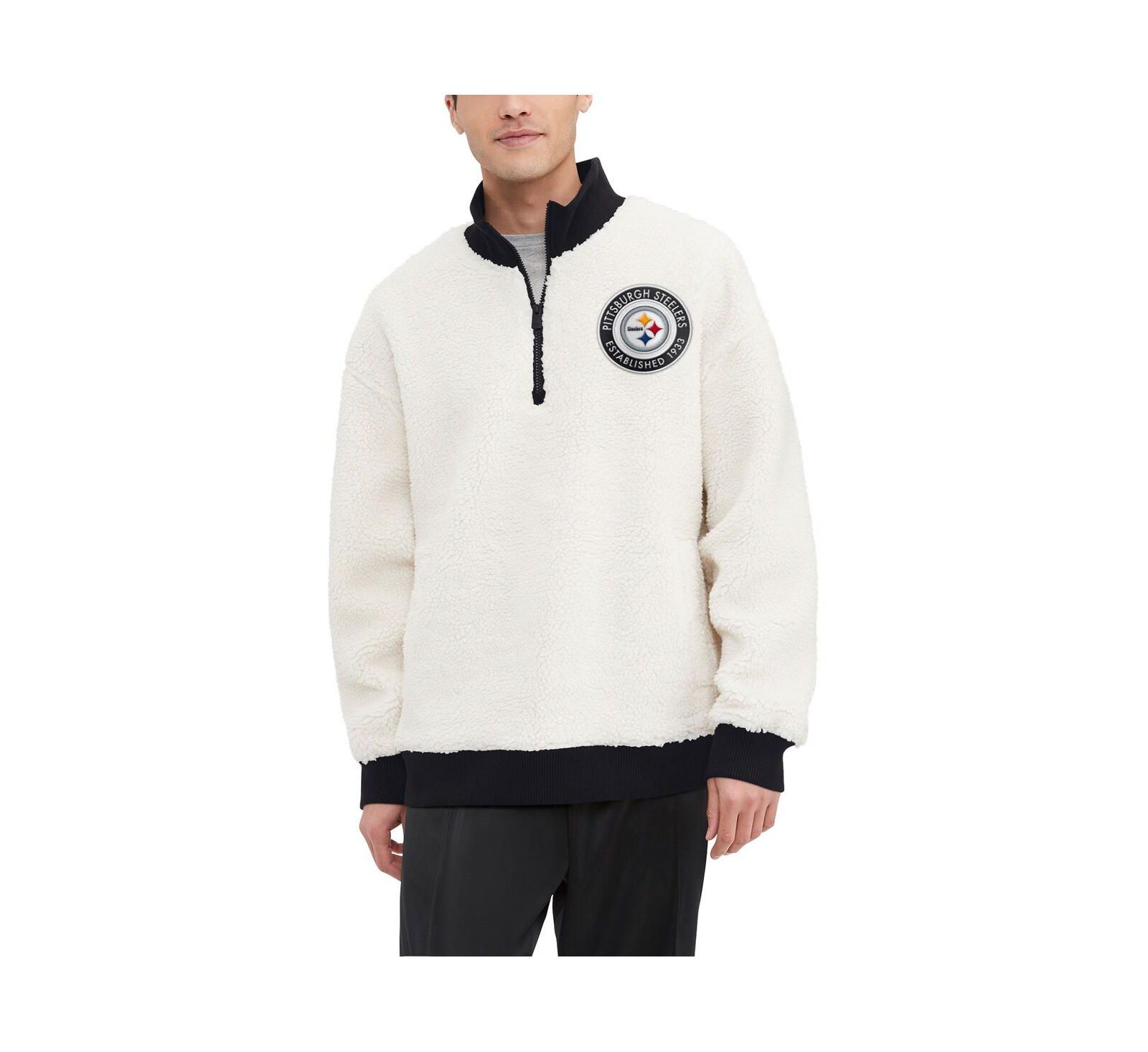 Tommy Hilfiger Men's Cream Pittsburgh Steelers Jordan Sherpa Quarter-Zip Sweatshirt